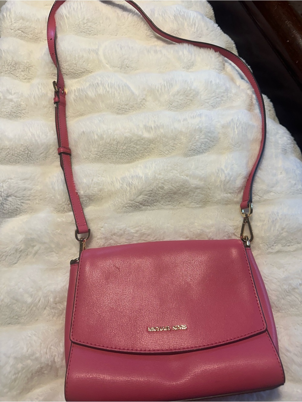 Michael Kors Hot Pink Leather Crossbody with Gold-Tone Logo